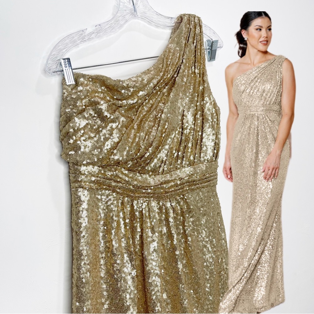 Revelry One Shoulder Gold Sequin Maxi Length Dress Size 8